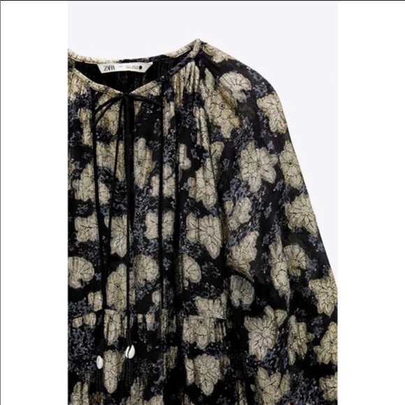 Zara Black ruffle mini dress with metallic thread - Picture 5 of 11